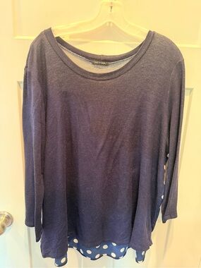 PaperMoon Navy Polka Dot Layered Tunic Top 3/4 Sleeve Boutique Blouse